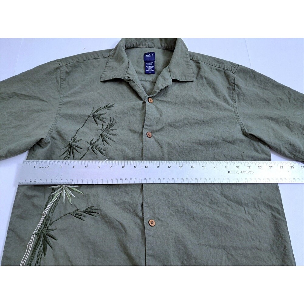 Bamboo Hawaiian Linen Rayon Rockabilly Tropical Island Shirt Size Medium Green - Picture 5 of 6